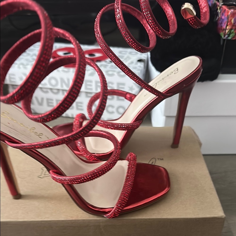 Bershka Red Spiral Strap Heels